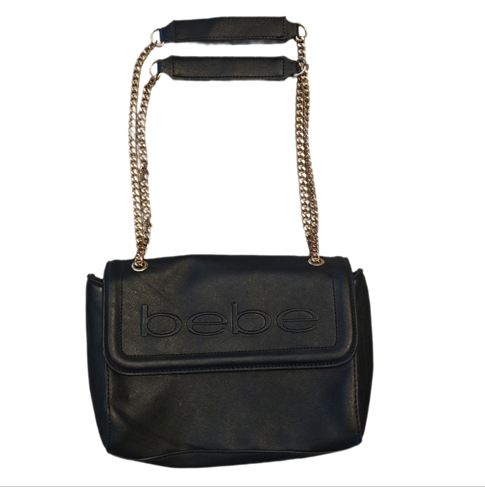 Bebe Black Shoulder Bag with Gold Chain